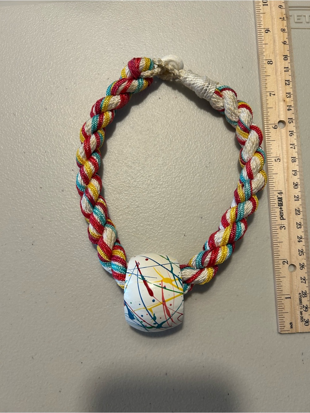 Handmade Multicolor Rope Necklace with Painted Ceramic Bead